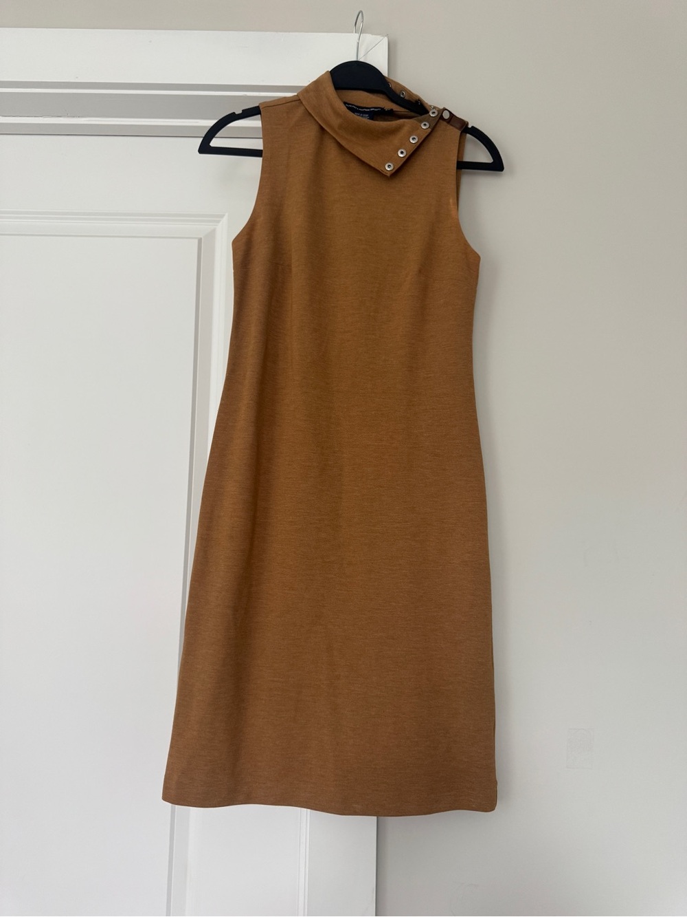 Ralph Lauren Sleeveless Mock Neck Midi Dress in Camel Brown